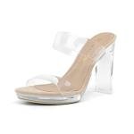 DREAM PAIRS Clear Two Strap Block Heel Sandals