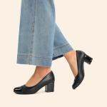 Sleek Black Low Block Heel Pumps for Women
