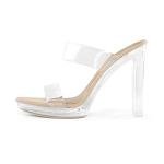 DREAM PAIRS Clear Two Strap Block Heel Sandals