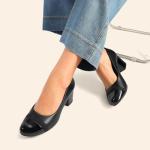 Sleek Black Low Block Heel Pumps for Women