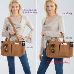 ZHMO Brown Canvas Tote Bag with Zipper Compartments