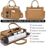 ZHMO Brown Canvas Tote Bag with Zipper Compartments