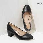 IDIFU Black Round Toe Chunky Heels for Women