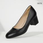 IDIFU Black Round Toe Chunky Heels for Women