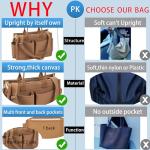 ZHMO Brown Canvas Tote Bag with Zipper Compartments