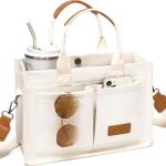 Stylish White Canvas Tote Bag with Compartments