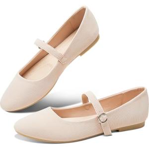 Mary Jane Round Toe Flats for Women - Beige