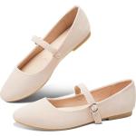 Mary Jane Round Toe Flats for Women - Beige