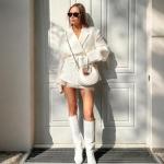 Trendy White Faux Leather Top Handle Bag