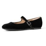 Black Velvet Mary Jane Ballet Flats with Buckle