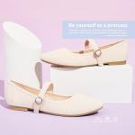 Mary Jane Round Toe Flats for Women - Beige