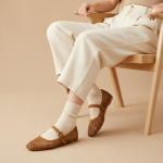 Cushionaire Mary Jane Woven Flats in Cognac