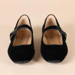 Black Velvet Mary Jane Ballet Flats with Buckle