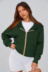 Trendy Dark Green Zip-Up Hoodie for Women