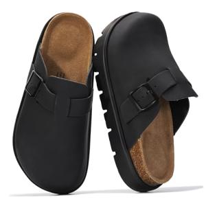 Genuine Leather Women's Platform Clogs with Memory Foam