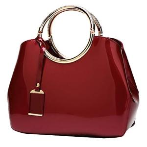 Elegant Burgundy Patent Leather Handbag and Purse