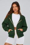 Trendy Dark Green Zip-Up Hoodie for Women