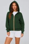 Trendy Dark Green Zip-Up Hoodie for Women