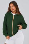 Trendy Dark Green Zip-Up Hoodie for Women