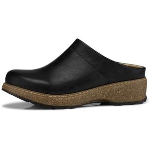 SHIBEVER Women's Black Leather Slip-On Clogs