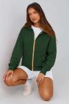 Trendy Dark Green Zip-Up Hoodie for Women