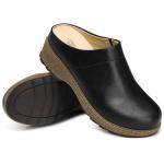 SHIBEVER Women's Black Leather Slip-On Clogs
