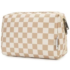 Large Checkered Makeup Bag for Travel and Toiletries