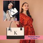 OATALY Monogram Canvas Tote Bag with Zipper Pockets