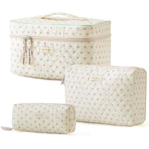Quilted Floral Makeup Bag Set for Travel