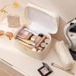 Quilted Floral Makeup Bag Set for Travel