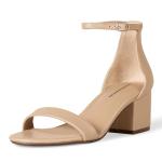 Beige Faux Leather Block Heel Sandals for Women