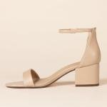 Beige Faux Leather Block Heel Sandals for Women