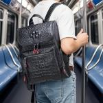 Boshiho Crocodile Pattern Leather Laptop Backpack