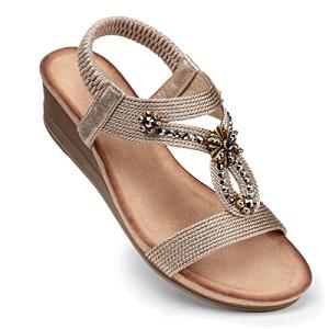 Chic Champagne Wedge Sandals with Ankle Strap