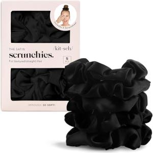 Kitsch Black Satin Scrunchies Set - 5 Pcs