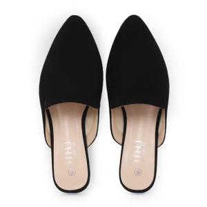 MUSSHOE Black Suede Pointed Toe Mules for Women