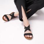 Rekayla Black Slip-On Flat Sandals for Women