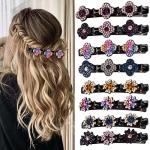 Crystal Braided Clover Hair Clips Set, 8 Pcs