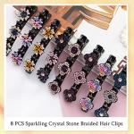 Crystal Braided Clover Hair Clips Set, 8 Pcs