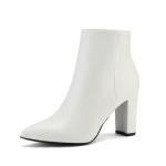 DREAM PAIRS Sianna-1 White Block Heel Ankle Boots