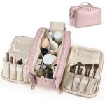 Pink Waterproof Travel Makeup Bag with Brush Holder