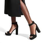 DREAM PAIRS Women's Black Nubuck High Heel Sandals