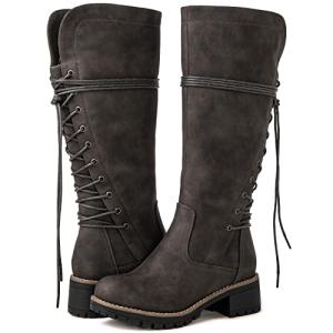 Stylish Grey Lace-Up Knee High Boots for Women