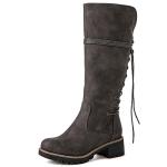 Stylish Grey Lace-Up Knee High Boots for Women