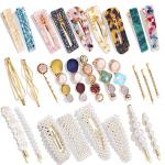 28 Elegant Marble Hair Clips with Geometric Rhinestones