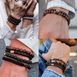 Men's Tiger Eye Bracelet Set with Lava Stone