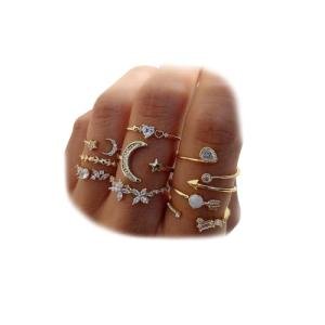 Gold Moon and Star Stackable Knuckle Ring Set