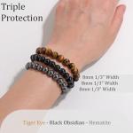 Vinswet Tiger Eye Hematite Obsidian Crystal Bracelet
