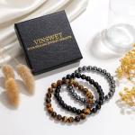 Vinswet Tiger Eye Hematite Obsidian Crystal Bracelet