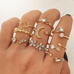 Gold Moon and Star Stackable Knuckle Ring Set